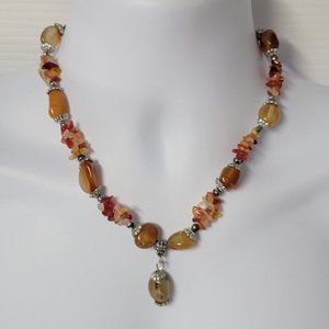 *B) Middle Eastern Costume Jewelry Faux Carnelian Stone Pendant Necklace